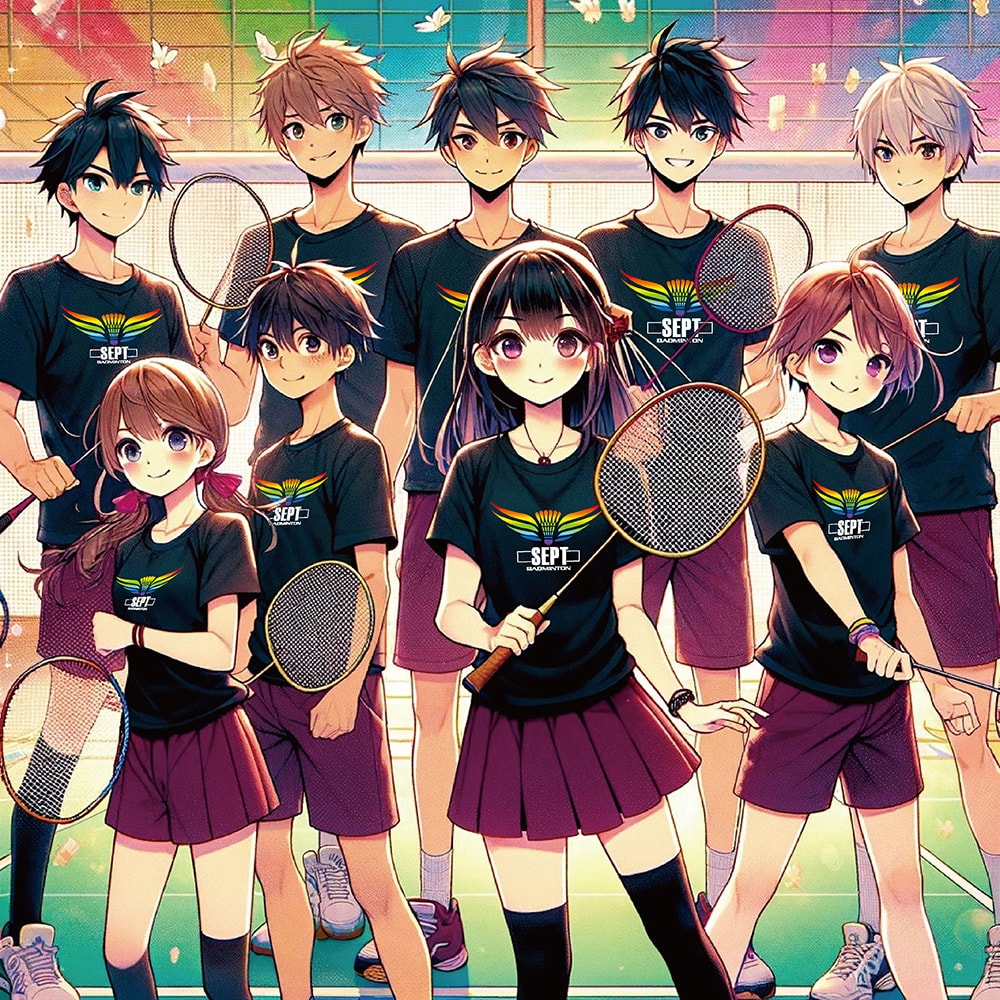 ラケットを持つ少年少女のイラスト